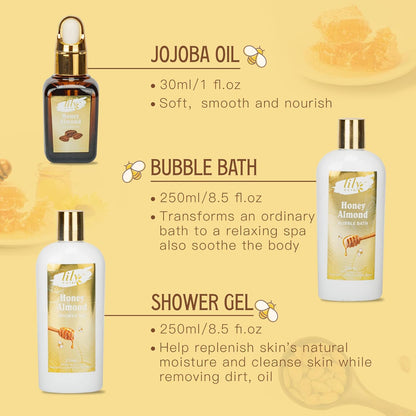 Christmas Gifts for Women - 7-Piece Honey Almond Spa Gift Set for Women, Bath & Body Gift Set, Bath Collection with Bath Bomb & More | Mothers Day, Birthday Gifts for Her, All Occasion Holiday Present