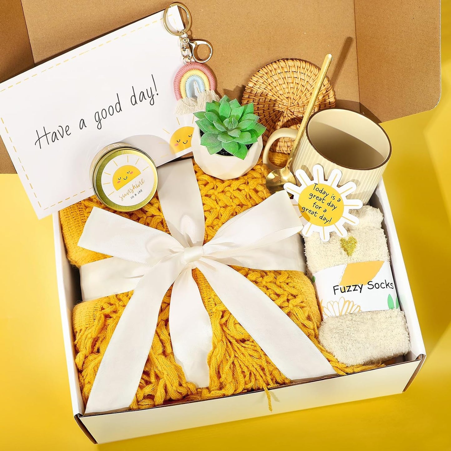 Sending Sunshine Care Package for Women, Birthday Gifts for Woman, Self Care Gift Baskets, Sunflower Gifts for Women, Get Well Soon Encouragement Gift for Her Sister Best Friend (Yellow)