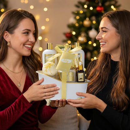Christmas Gifts for Women - 7-Piece Honey Almond Spa Gift Set for Women, Bath & Body Gift Set, Bath Collection with Bath Bomb & More | Mothers Day, Birthday Gifts for Her, All Occasion Holiday Present