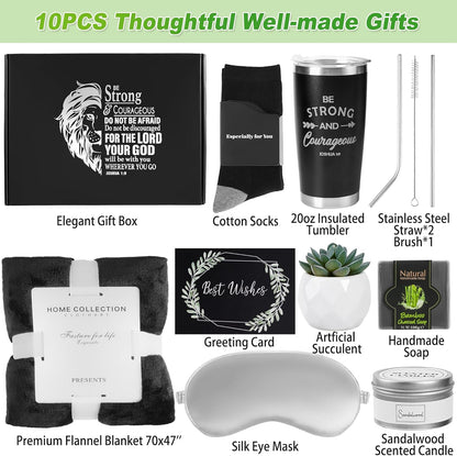 Christian Get Well Soon Gifts for Men, Feel Better after Surgery, Cancer Chemo Care Package Gift Basket for Sick Friends, Thinking of You 10Pcs