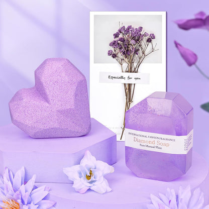 Gifts for Mom Women, Mother Gifts from Daughter Son, Relaxing Spa Gift Basket Set for Mom Sister Husband Mothers Day Gifts Bath Set Gift, Great Purple Blanket Gifts for Women