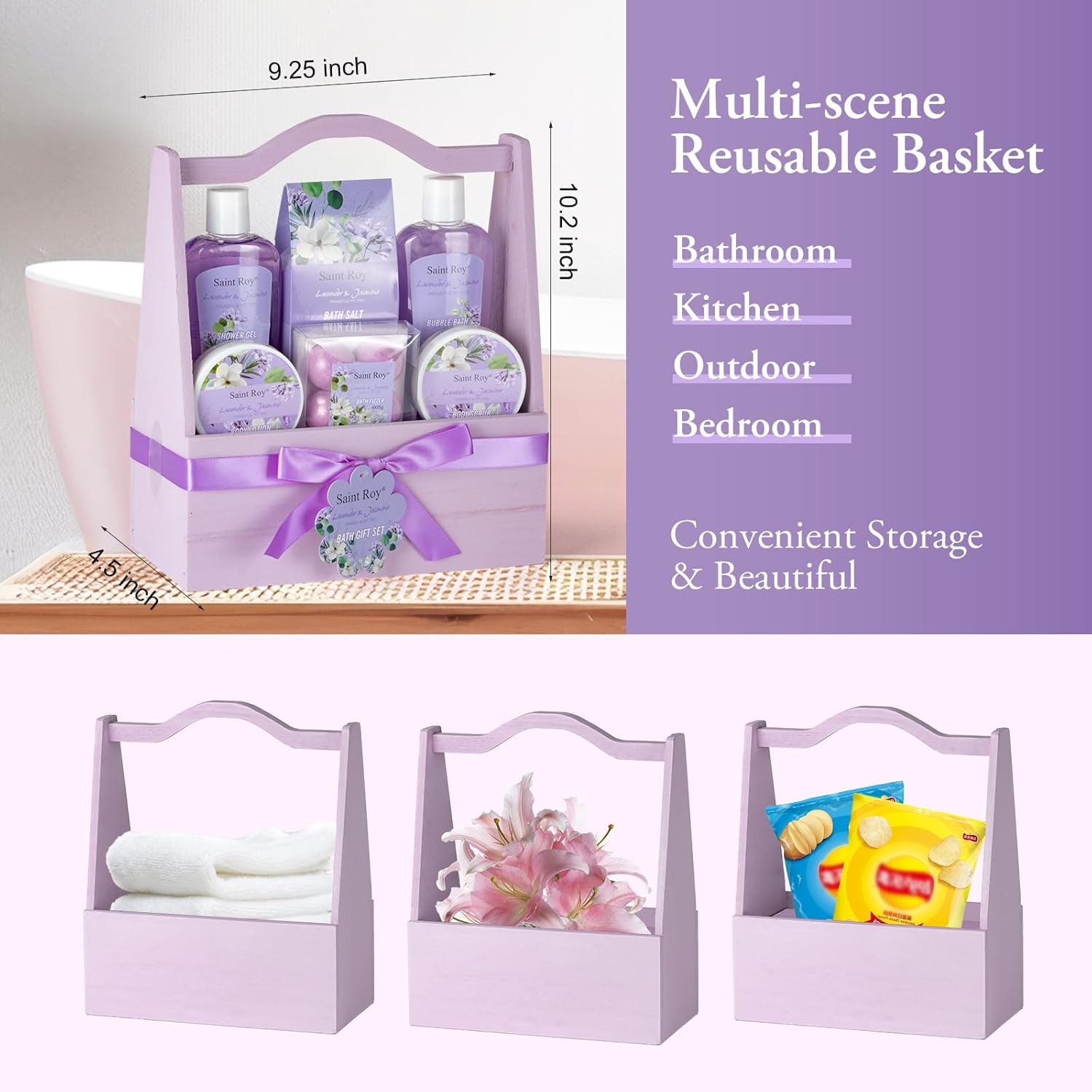 Spa Gift Basket for Women, Luxurious 13Pc Lavender Jasmine Bath Gift Set, Perfect Birthday & Mothers Gifts Idea, Relaxing Home Spa Kit with Body Wash, Bath Bombs, Bubble Bath, Body Lotion & More Gifts for Mothers Day