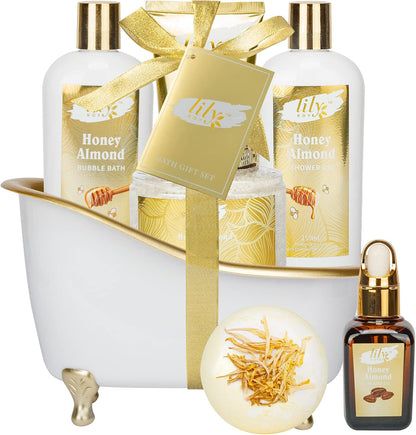 Christmas Gifts for Women - 7-Piece Honey Almond Spa Gift Set for Women, Bath & Body Gift Set, Bath Collection with Bath Bomb & More | Mothers Day, Birthday Gifts for Her, All Occasion Holiday Present